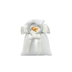 Magnete in resina nuvola con cuore sacra famiglia glitter argento