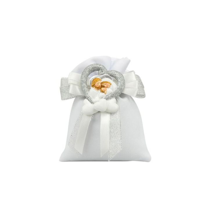 Magnete in resina nuvola con cuore sacra famiglia glitter argento