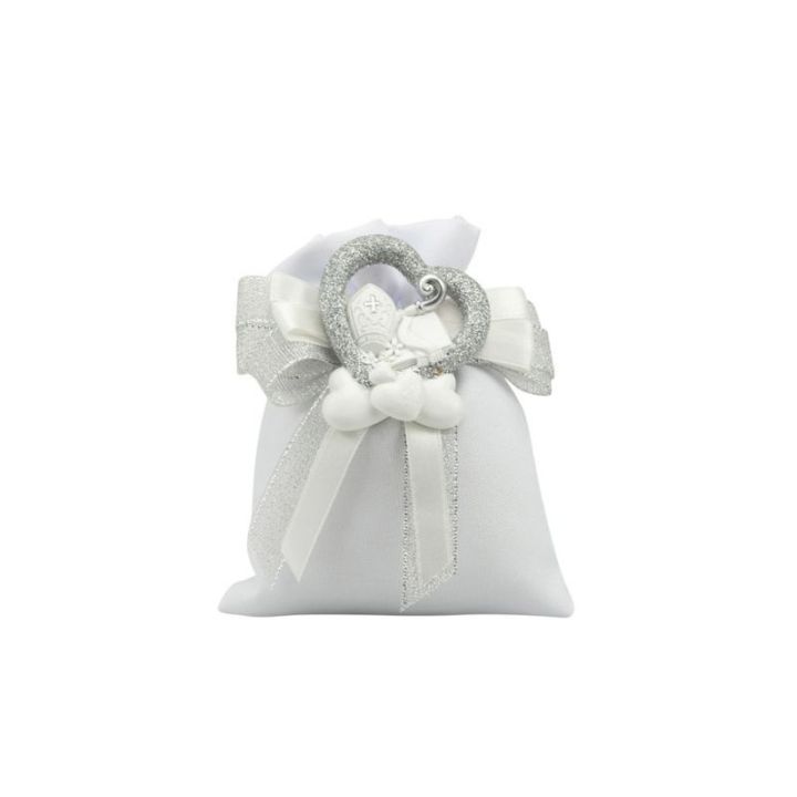 Magnete in resina nuvola con cuore cresima glitter argento