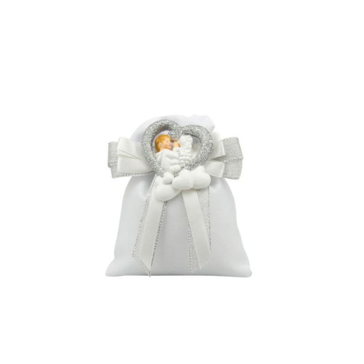 Magnete in resina nuvola con cuore bimbo comunione glitter argento