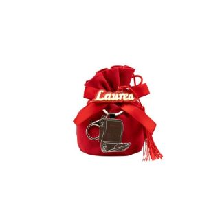 Sacchettone in cotone rosso con accessorio laurea e portachiavi pergam