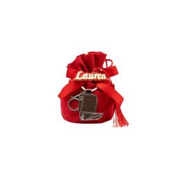 Sacchettone in cotone rosso con accessorio laurea e portachiavi pergamena laurea