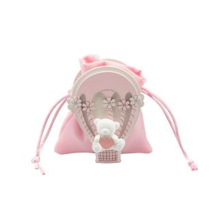 Scatolina in legno mongolfiera con orsetto rosa