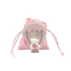 Scatolina in legno mongolfiera con orsetto rosa
