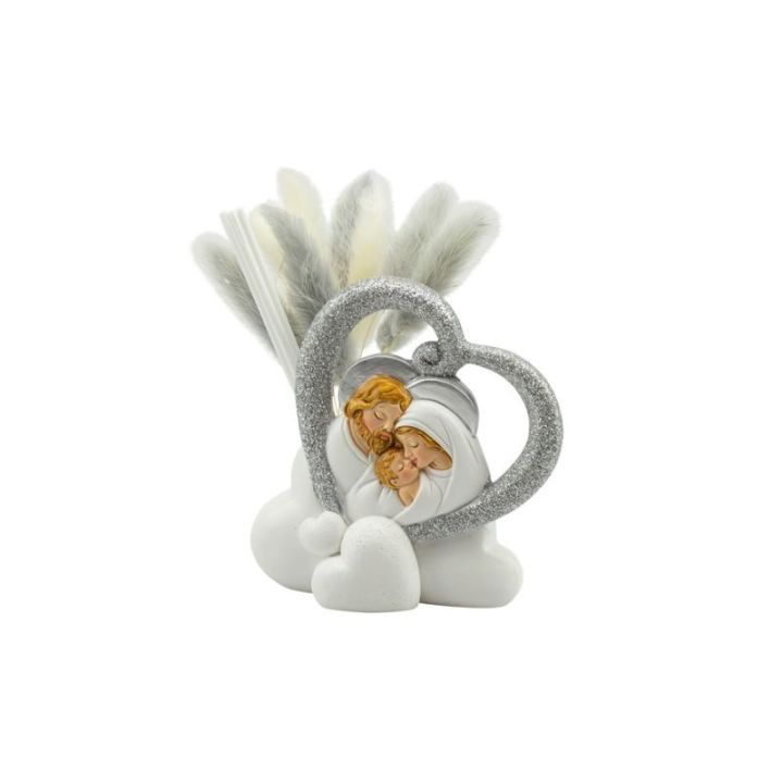 Profumatore in resina nuvola con cuore sacra famiglia glitter argento