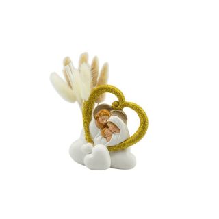 Profumatore in resina nuvola con cuore sacra famiglia glitter oro