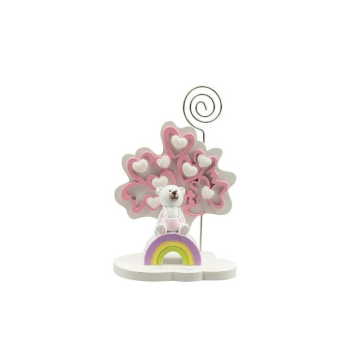 Albero della vita cuori rosa piccolo con orsetto bimba 3D resina su ar