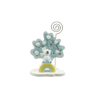 Albero della vita cuori celeste piccolo con orsetto bimbo 3D resina su