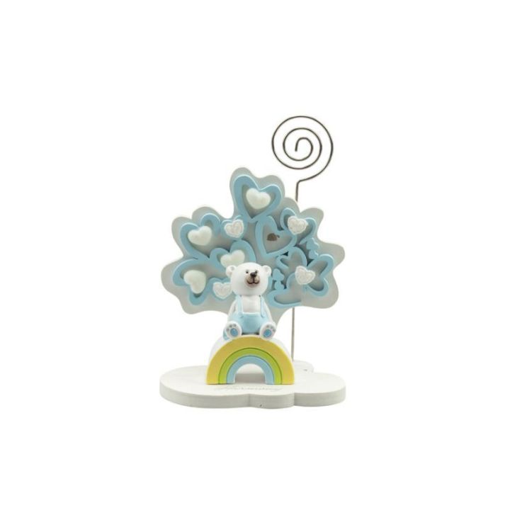 Albero della vita cuori celeste piccolo con orsetto bimbo 3D resina su
