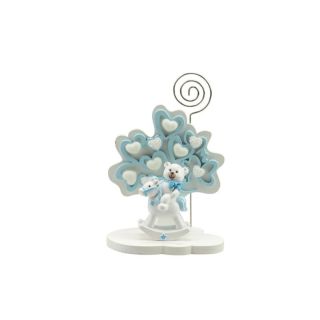 Albero della vita cuori celeste piccolo con orsetto bimbo su cavallucc