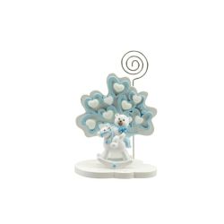 Albero della vita cuori celeste piccolo con orsetto bimbo su cavalluccio resina con fazz