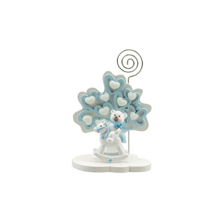 Albero della vita cuori celeste piccolo con orsetto bimbo su cavallucc