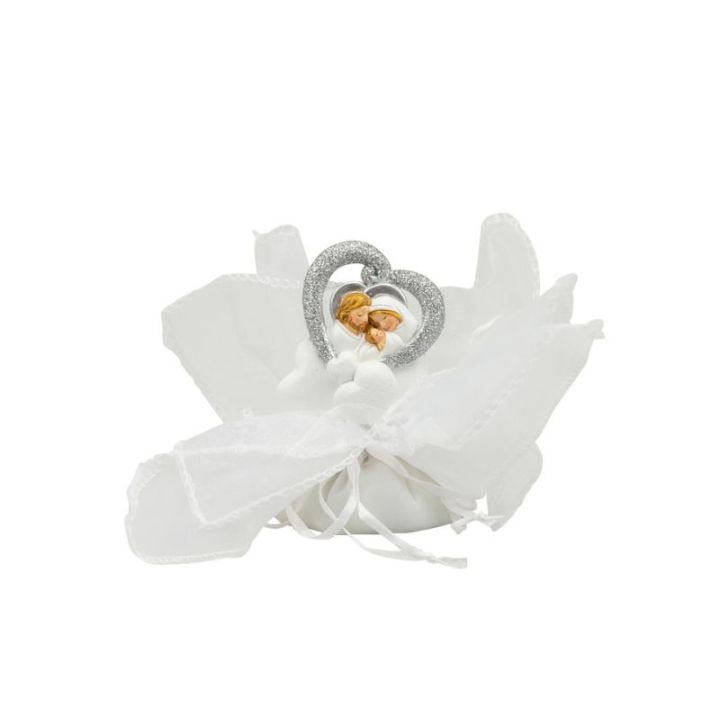 Icona in resina nuvola con cuore sacra famiglia glitter argento