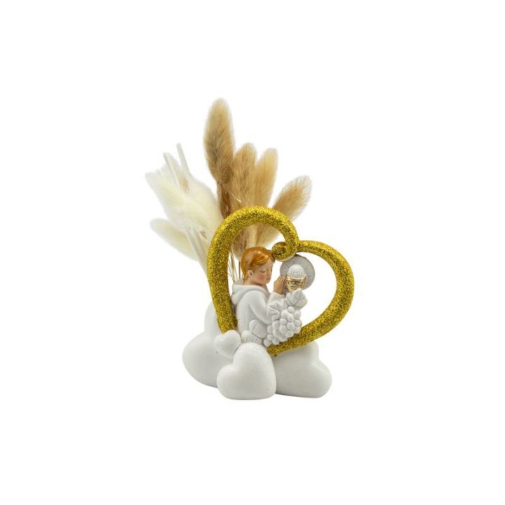 Profumatore in resina nuvola con cuore bimbo comunione glitter oro con