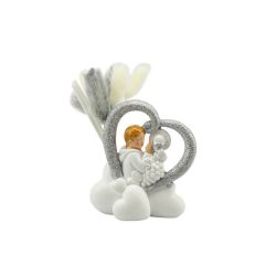 Profumatore in resina nuvola con cuore bimbo comunione glitter argento con box