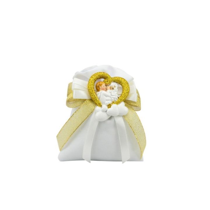 Magnete in resina nuvola con cuore bimbo comunione glitter oro