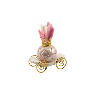 Profumatore carrozza rosa perlata con strass corona e ruote oro
