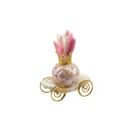 Profumatore carrozza rosa perlata con strass corona e ruote oro