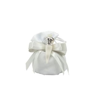 Magnete corno piccolo porcellana bianco / argento con fiore