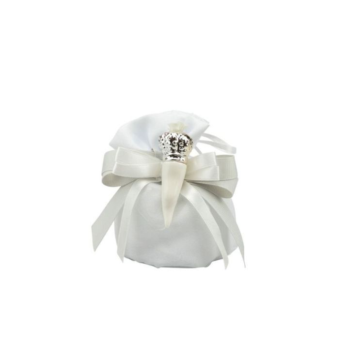 Magnete corno piccolo porcellana bianco / argento con fiore