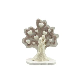 Albero della vita cuori tortora medio con coppietta in porcellana