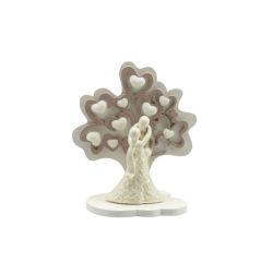 Albero della vita cuori tortora medio con coppietta in porcellana