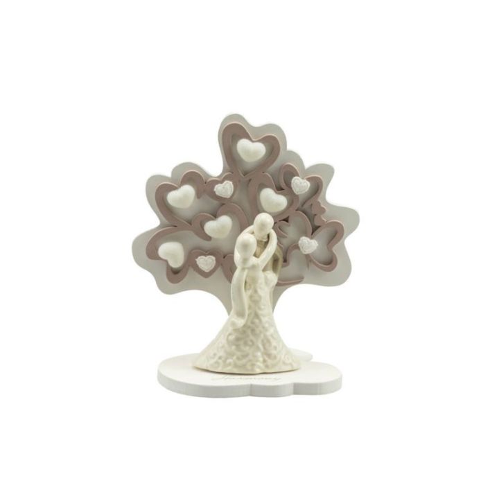 Albero della vita cuori tortora medio con coppietta in porcellana