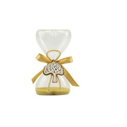Clessidra cuore con sabbia oro con nastro ini e in legno