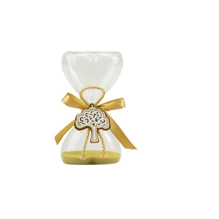 Clessidra cuore con sabbia oro con nastro ini e in legno