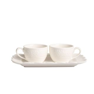 Set caffe' 2 tazzine porcellana bianca decalco