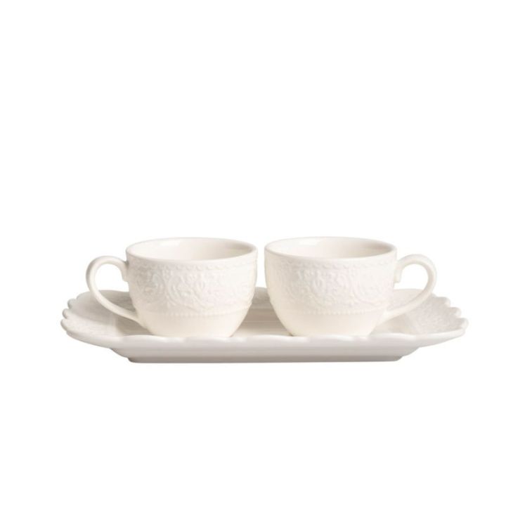 Set caffe' 2 tazzine porcellana bianca decalco