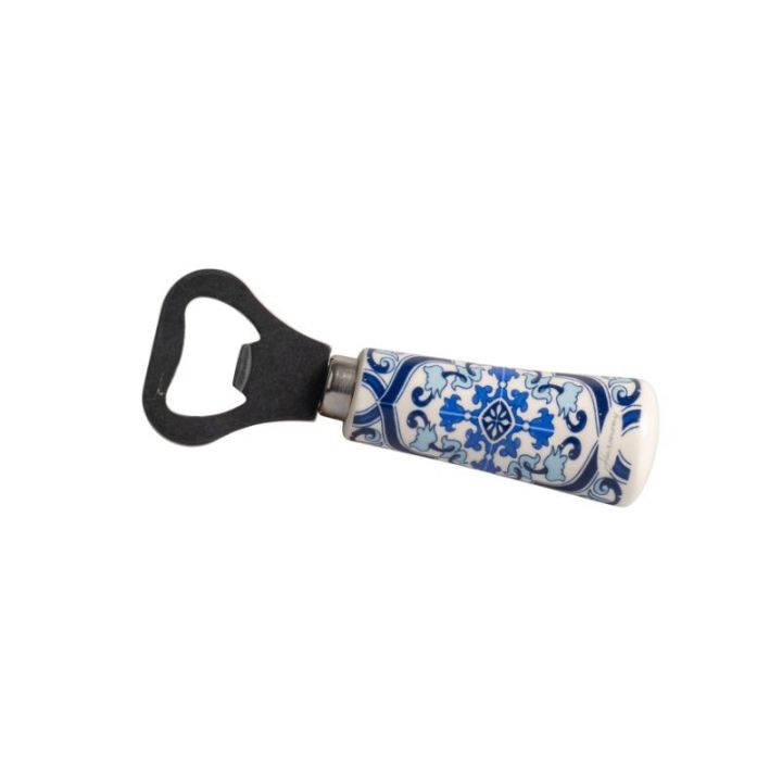 Apribottiglie con manico porcellana decalco maiolica blu