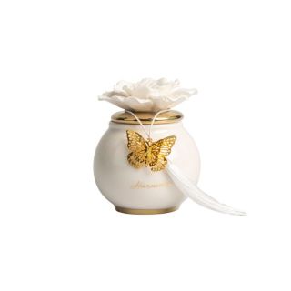 Scatola tonda porcellana bianca piccola con coperchio oro e fiore bian
