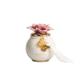 Scatola tonda porcellana bianca piccola con coperchio oro e fiore rosa