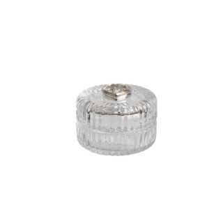 Scatolina in vetro tonda a righe con applicazione cuore cristallo