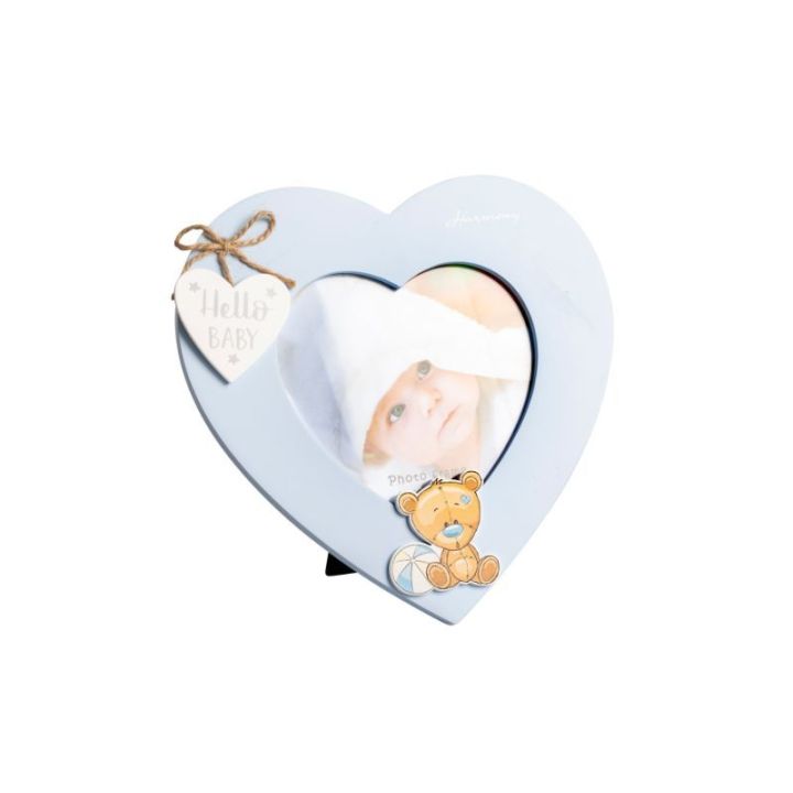 Portafoto in legno cuore con orsetto bimbo
