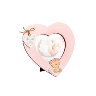 Portafoto in legno cuore con orsetto bimba