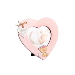 Portafoto in legno cuore con orsetto bimba