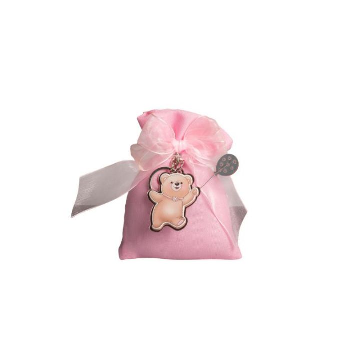 Sacchetto rosa con portachiavi orsetto con palloncino rosa