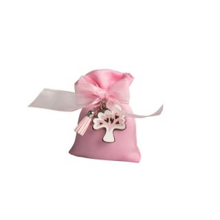 Sacchetto rosa con portachiavi alb. della vita rosa