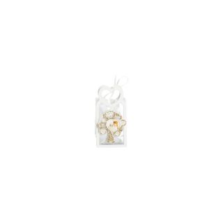 Bustina in PU bianca con manico cuore con magnete bimba comunione oro