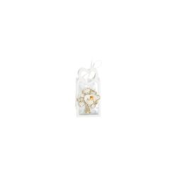 Bustina in PU bianca con manico cuore con magnete bimba comunione oro con sacchetto bianco piccolo