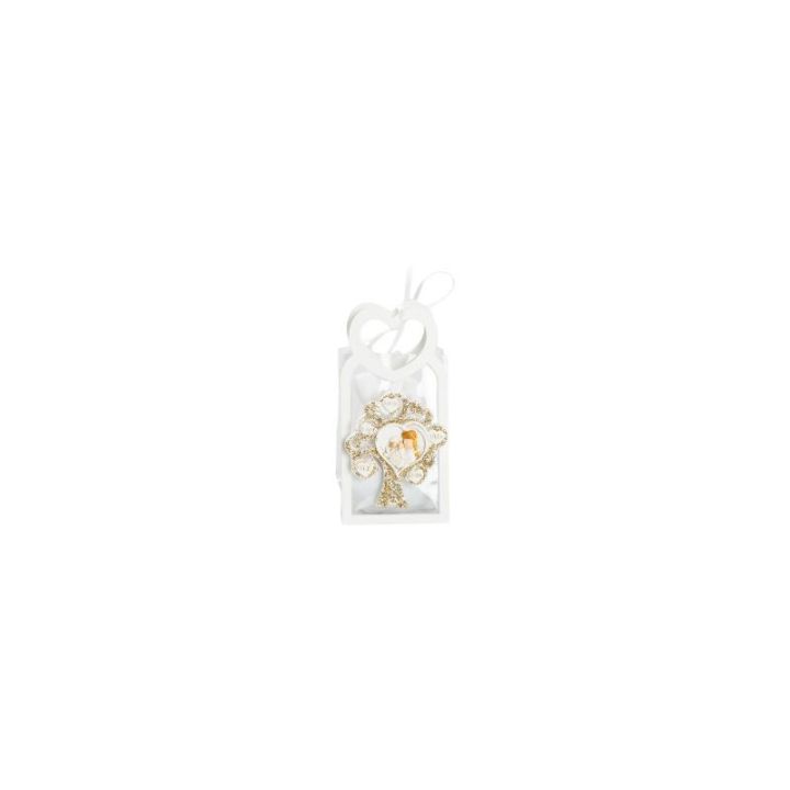 Bustina in PU bianca con manico cuore con magnete bimba comunione oro