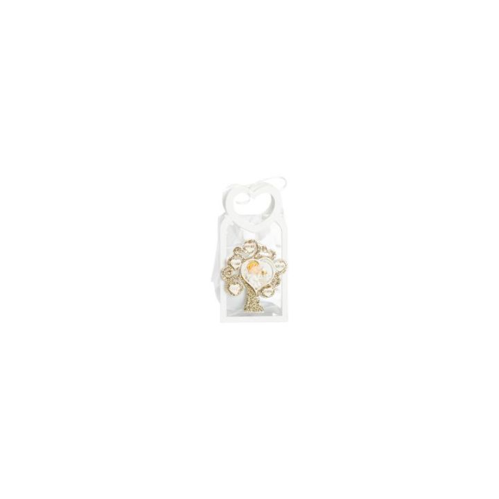 Bustina in PU bianca con manico cuore con magnete bimbo comunione oro