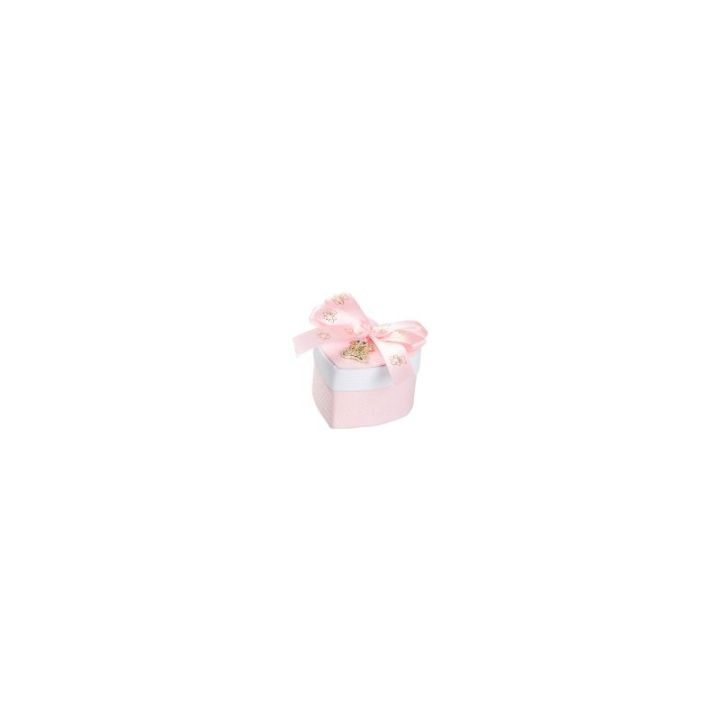 Scatolina rosa bicolor con nastro ino e pendente orsetto