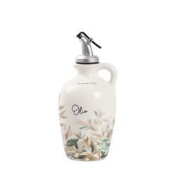 Oliera in porcellana decoro foglie con dosatore