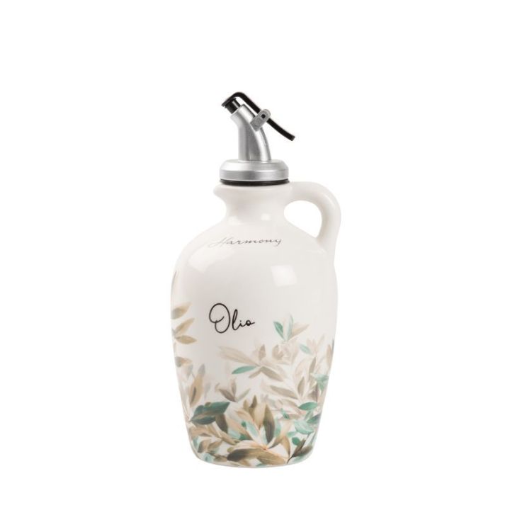 Oliera in porcellana decoro foglie con dosatore