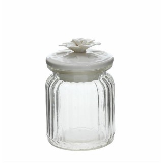 Barattolo in vetro a righe con tappo decorazione fiore…