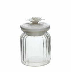 Barattolo in vetro a righe con tappo decorazione fiore porcellana