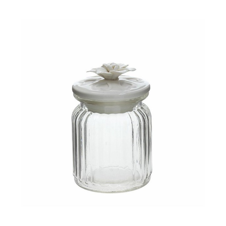 Barattolo in vetro a righe con tappo decorazione fiore…
